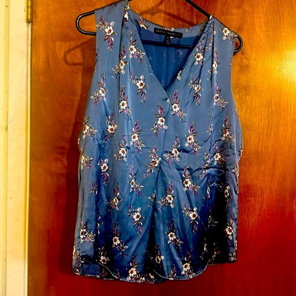 White House Black Market Satin Floral Sleeveless Tank, Size 8